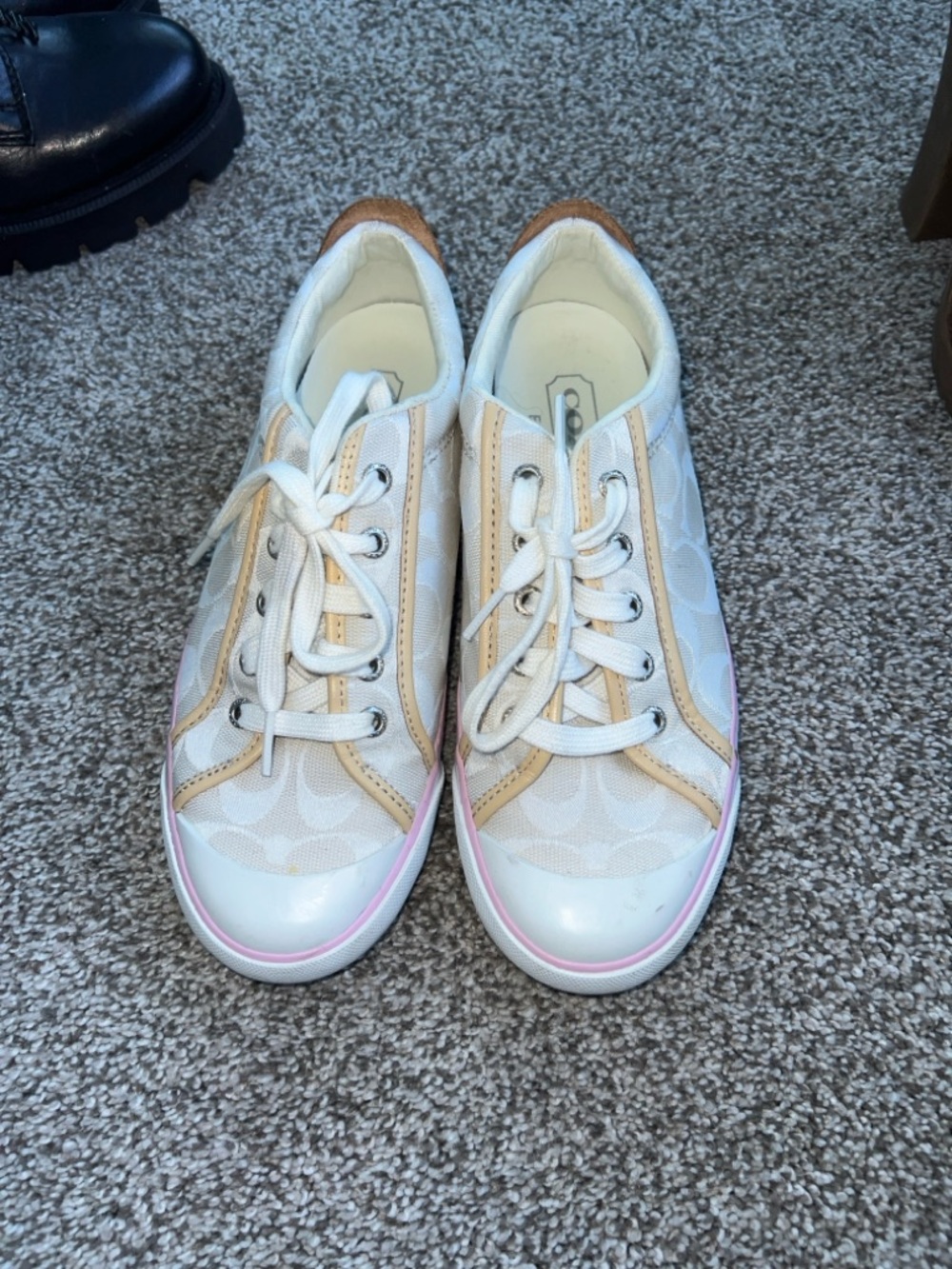 Coach Beige and Pink Trim Low-Top Sneakers